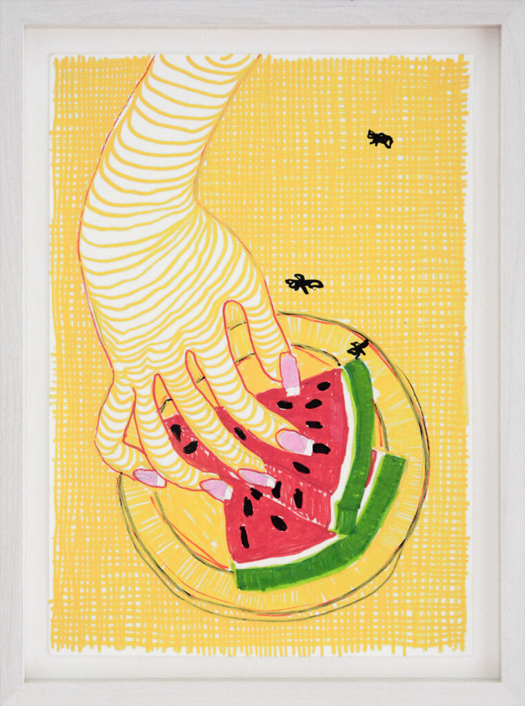 Kendall Jenner fresh manicure (sketch), 2020 marker on paper 29,7 × 21 cm 34,5 × 26 × 2,2 cm (framed)
