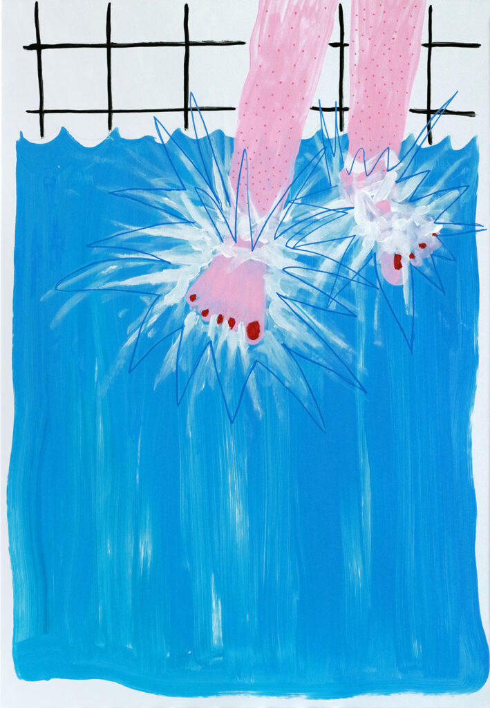 at the pool, 2021 acrylic paint and marker on lacquer fabric 130 × 90 cm 4.400,00 €